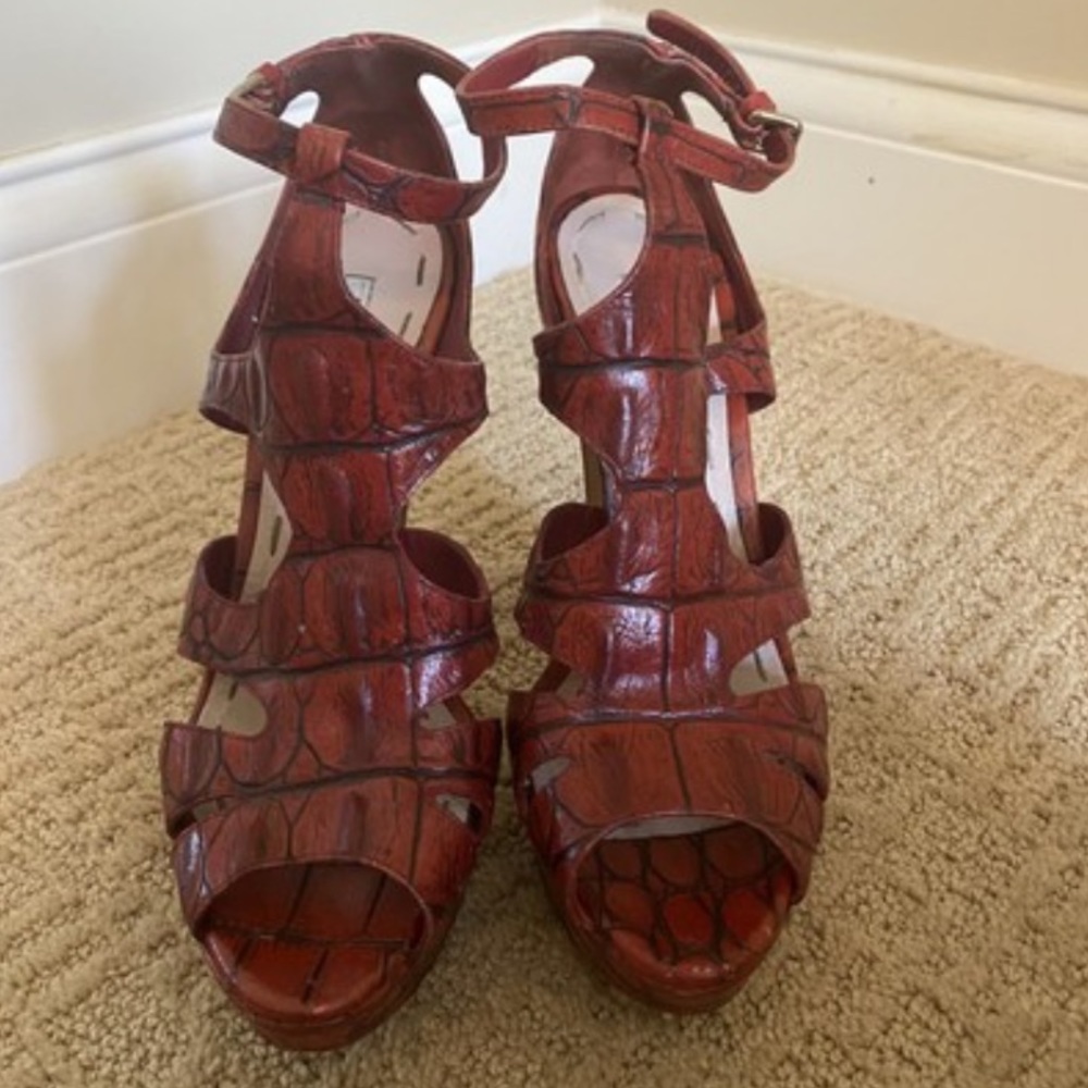 Miu Miu Red Croc Embossed Heels